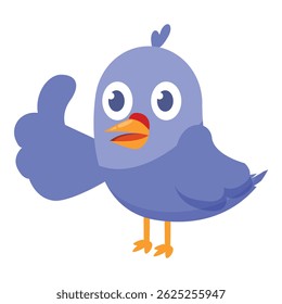 Cartoon blue bird giving a thumbs up, expressing positivity and approval