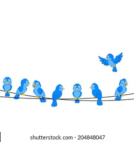 Cartoon blue bird on wire