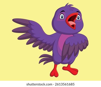 Cartoon blue bird singing on white background vector illustration