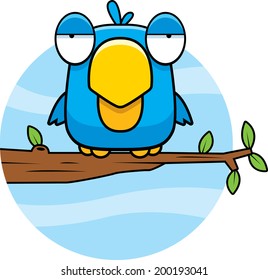 A cartoon blue bird sitting in a tree.