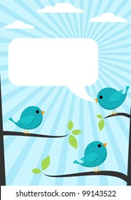 Cartoon blue bird talking to other.