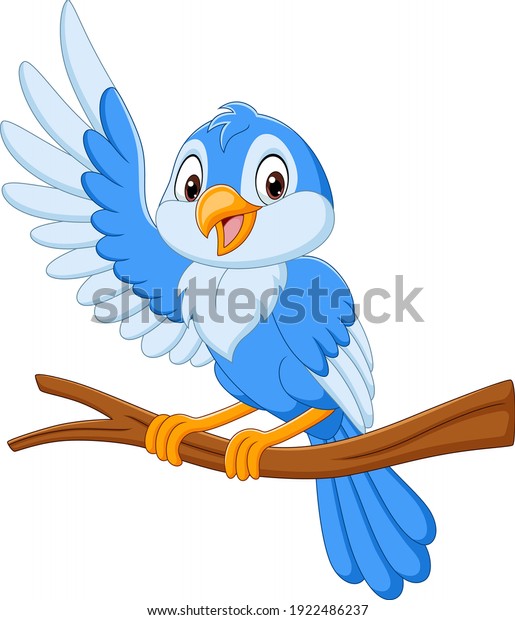 Cartoon Blue Bird Waving On Tree Stock Vector (Royalty Free) 1922486237