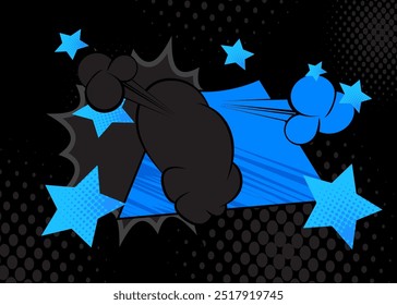 Cartoon Blue and Black background, comic book backdrop. Retro vector comics pop art design.