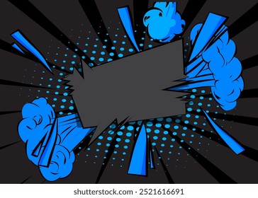 Cartoon Blue and Black background, histórias em quadrinhos. Quadrinhos vetoriais retrô com design de arte pop.