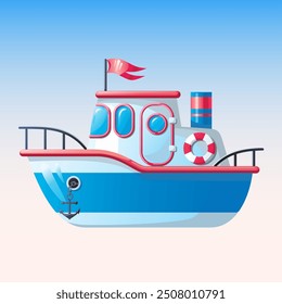 Cartoon blue boat with anchor