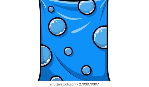 Cartoon blue bottle with water bubbles