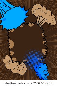 Fondo azul y marrón de la historieta, telón de fondo del cómic. Diseño de arte pop de cómics de Vector retro.