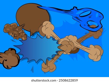 Cartoon blue and brown background, comic book backdrop. Retro vector comics pop art design.