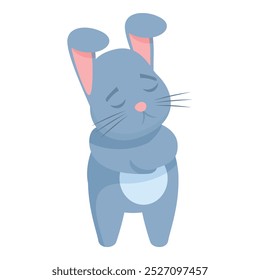 Cartoon blue bunny character with closed eyes, looking down and feeling sad