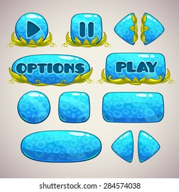 Cartoon blue buttons with nature elements, vector illustration