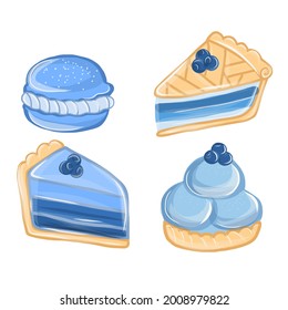 Cartoon blue Cake set. Illustrations for the design of the menu in the cafeteria.