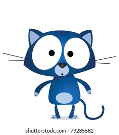 Cartoon blue cat isolated on white background