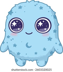 Cartoon Blue Character with Starry Eyes and Furry Texture, Perfect for Kids' Entertainment and Fun Designs