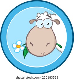 Cartoon Blue Circle Label With Sheep