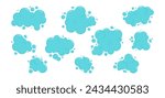 Cartoon blue cloud, foam bubble water icon, soap ball set, bath shampoo suds splash. Wash, laundry, clean underwater collection. Soda, carbonated fun vector illustration