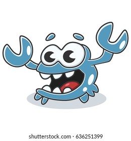 Cartoon blue crab vector character isolated on white background. Sea and ocean animals.