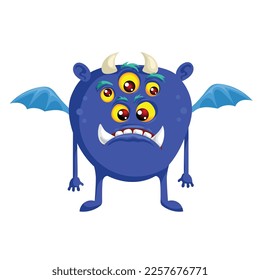 Cartoon blue cute monster with a lot of eyes. Best for monster party designs. Vector illustration.