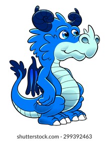 Cartoon blue dragon on the white background.