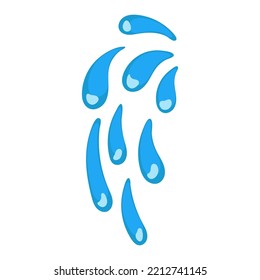 Cartoon blue dripping water drop and liquid icon. Shape water is splashing, flowing and water droplet. Clean and fresh aqua and wet bubble. Flowing dew vector illustration