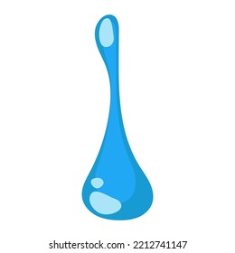 Cartoon blue dripping water drop and liquid icon. Shape water is splashing, flowing and water droplet. Clean and fresh aqua and wet bubble. Flowing dew vector illustration