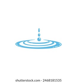 Dibujos animados azul goteo gota de agua, salpicadura, rociado y lágrima. Flujo de líquido, onda, arroyo y charco. Vector de forma de movimiento de agua de Naturaleza. Ilustración de la gota de agua de lluvia, salpicadura líquida en el fondo blanco