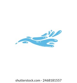 Dibujos animados azul goteo gota de agua, salpicadura, rociado y lágrima. Flujo de líquido, onda, arroyo y charco. Vector de forma de movimiento de agua de Naturaleza. Ilustración de la gota de agua de lluvia, salpicadura líquida en el fondo blanco