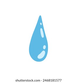 Cartoon blue dripping water drop, splash, spray and tear. Liquid flow, wave, stream and puddle. Nature water motion shape vector. Illustration of rain water drop, liquid splash on white background