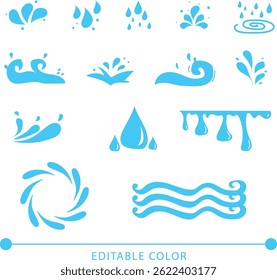 Conjunto de elemento de ilustração de vetor de água azul, plano de fundo, quadro, efeitos, layout. Vetor eps 10. Desenho animado com água.