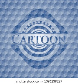 Cartoon blue emblem with geometric pattern background. Vector Illustration. Detailed.