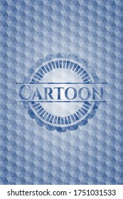 Cartoon-blaues Emblem mit geometrischem Musterhintergrund. Vektorgrafik. Detaillierte Angaben. 