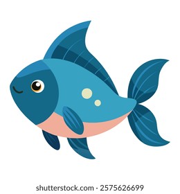 Cartoon Blue Fish Illustration with white background