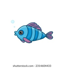 Cartoon blue fish isolated on white. Vector illustration