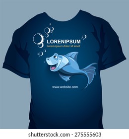 cartoon blue fish on t-shirt