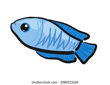 Cartoon blue fish, vector illustration