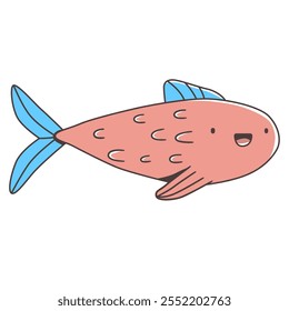 Cartoon blue fish  vector illustration.  Cute marine character design.