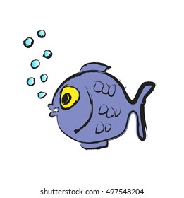  cartoon blue fish, vector illustration