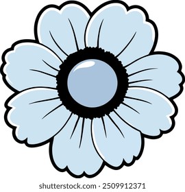 Cartoon blue flower with a black center