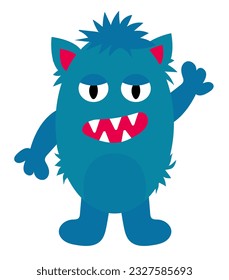 Cartoon blue furry monster. Kids character design for poster, baby products logo and packaging. Vector flat illustration.