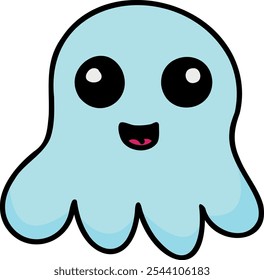 Fantasma azul de dibujos animados o pulpo con Grandes ojos blancos y negros y una Pequeña sonrisa.