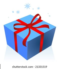 Cartoon blue gift box isolated on a white background. Christmas illustration.