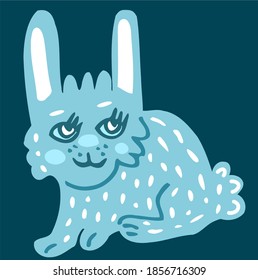 Cartoon blue hare with big eyes. Vector clipart for kids.
Can be used  for  children textile, stationery and books.