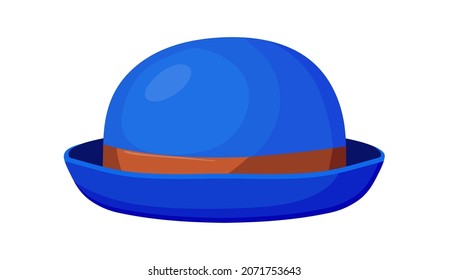 Cartoon-blauer Hut. Fedora-Kopf für Frau und Mann, Vektorgrafik einzeln auf weißem Hintergrund