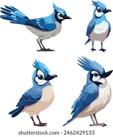 Cartoon Blue Jay Birds Vector Set