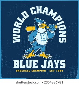 Cartoon Blue Jays Mascot Baseball Champion Vintage Tshirt