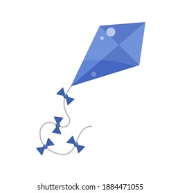 Cartoon Blue Kite Isolated On White Background. Vector Illustration