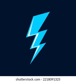 Rayo azul de caricatura, flash, rayo. Tornillo de luz azul, energía eléctrica, potencia mágica o golpe de rayo meteorológico de tormenta