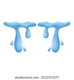 El líquido azul de dibujos animados gotea hacia abajo, formando gotitas a medida que fluye