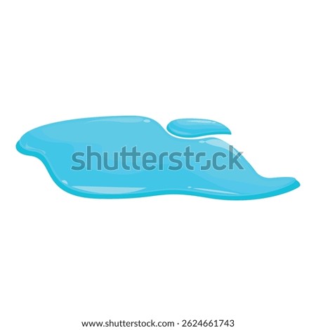 Cartoon blue liquid puddle spilling on the ground, isolated on white background