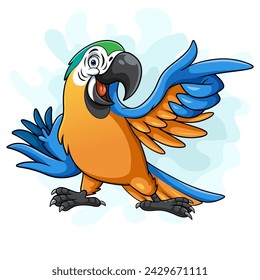 Cartoon blue macaw bird pointing