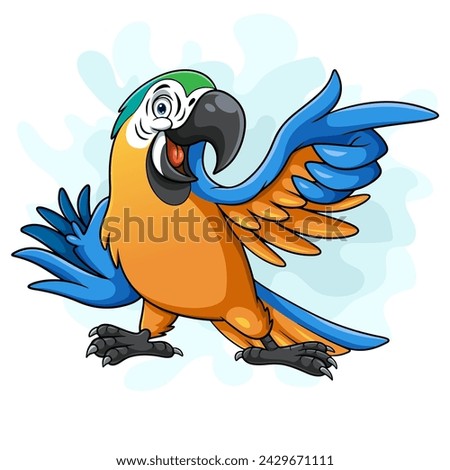 Cartoon blue macaw bird pointing